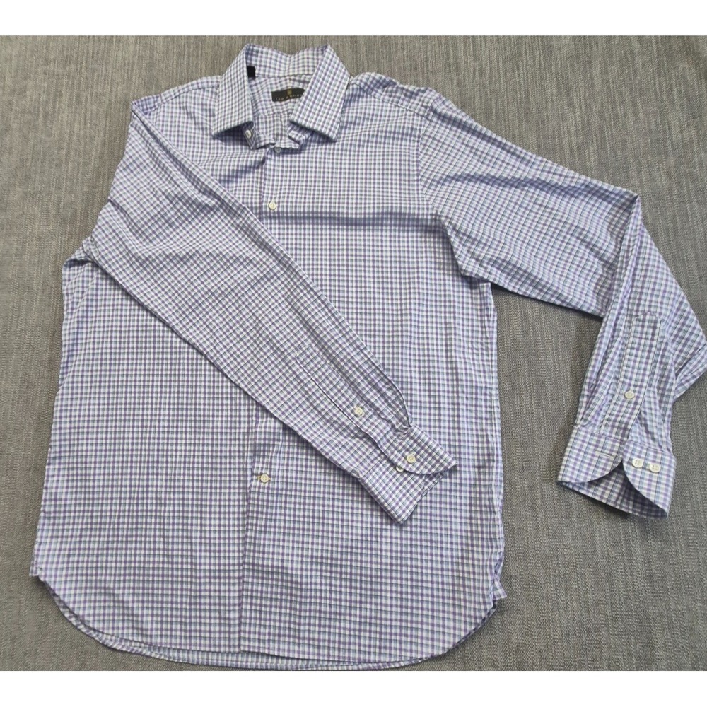 VTG Ike Behar  mens 16.5 long sleeve button up dress shirt Purple Plaid USA made